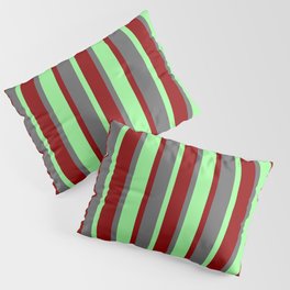 [ Thumbnail: Dark Red, Green, and Dim Gray Colored Lines Pattern Pillow Sham ]