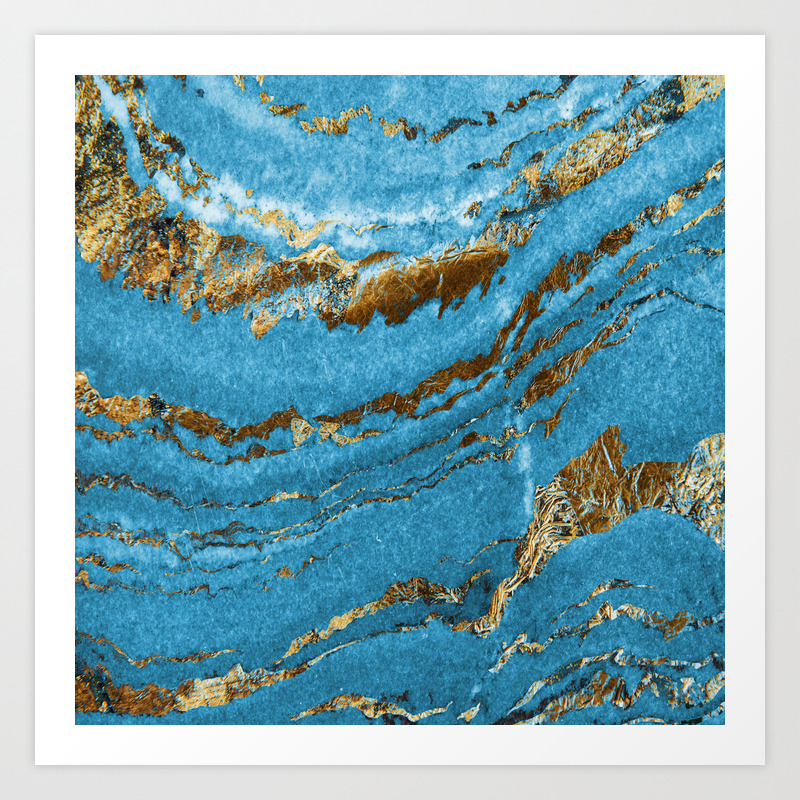 Ocean Blue And Gold Marble Design Art Print By Donnasiegrist