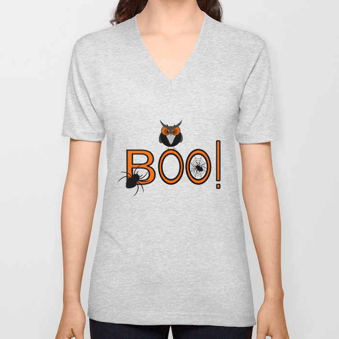 Boo, says the owl. It's Halloween! V Neck T Shirt