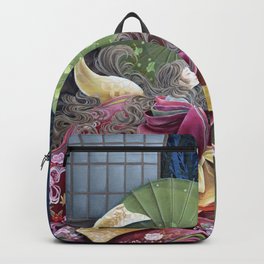Moon Gazing Backpack | Impressionism, Kimono, Bamboo, Colorful, Umbrella, Painting, Surrealism, Whimsical, Moon, Vintage 
