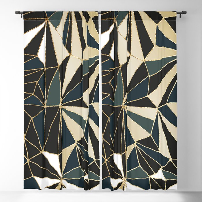 New Art Deco Geometric Pattern - Emerald green and Gold Blackout Curtain