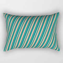 [ Thumbnail: Teal and Light Salmon Colored Pattern of Stripes Rectangular Pillow ]