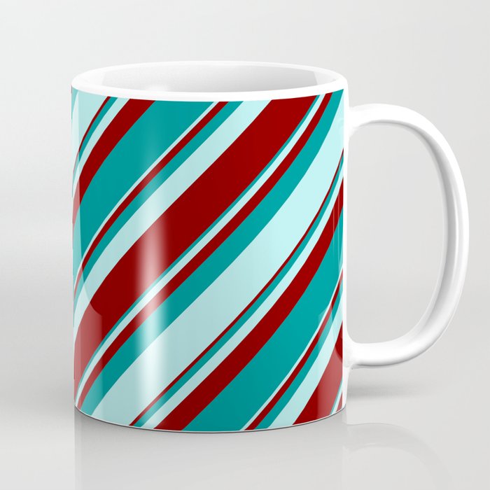 Maroon, Dark Cyan & Turquoise Colored Pattern of Stripes Coffee Mug