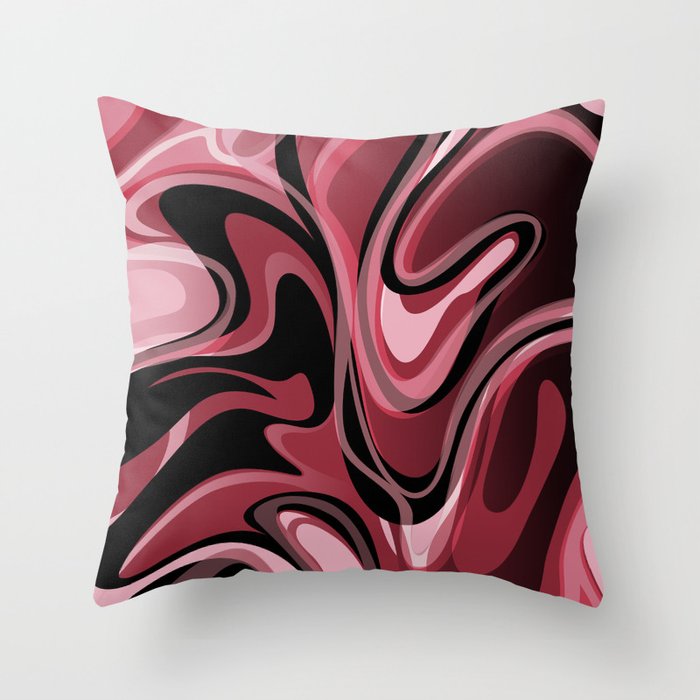 Liquify - Burgundy, Bordeaux Wine Red, Pink, Black Throw Pillow