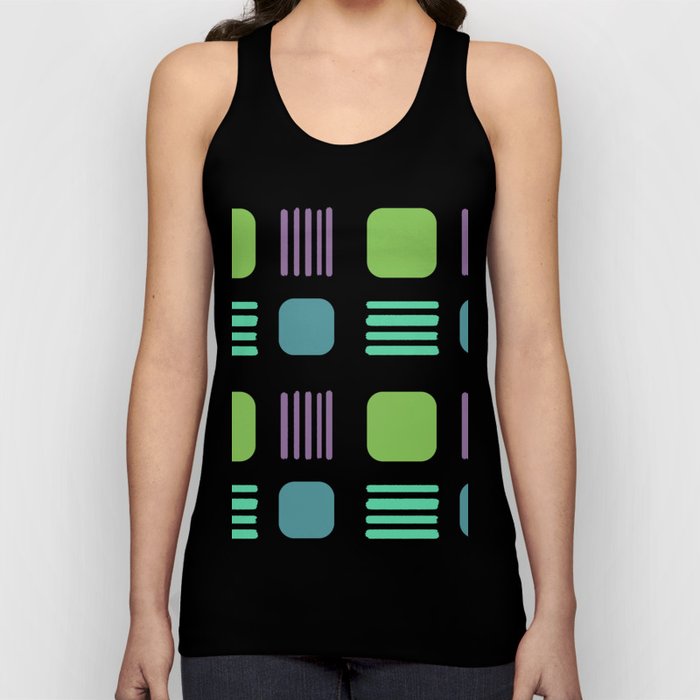 Mid-Century Modern Squares Lines Black Colorful 3 Tank Top