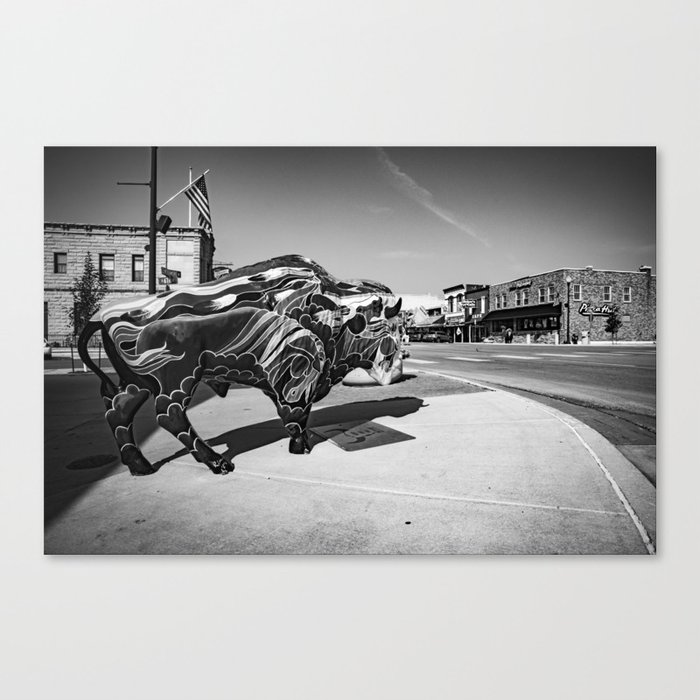 Downtown Custer Big Painted Buffalo - Black and White Canvas Print