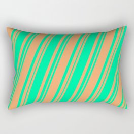 [ Thumbnail: Green & Brown Colored Lined Pattern Rectangular Pillow ]