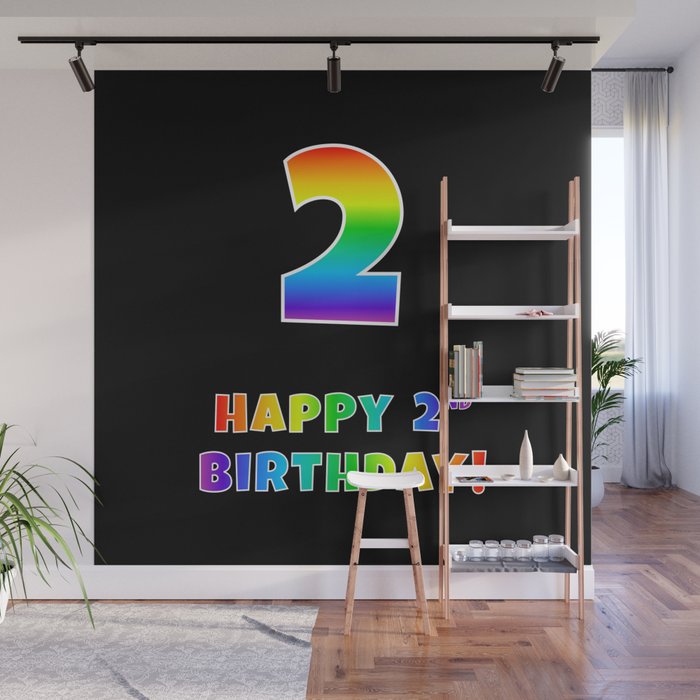 HAPPY 2ND BIRTHDAY - Multicolored Rainbow Spectrum Gradient Wall Mural