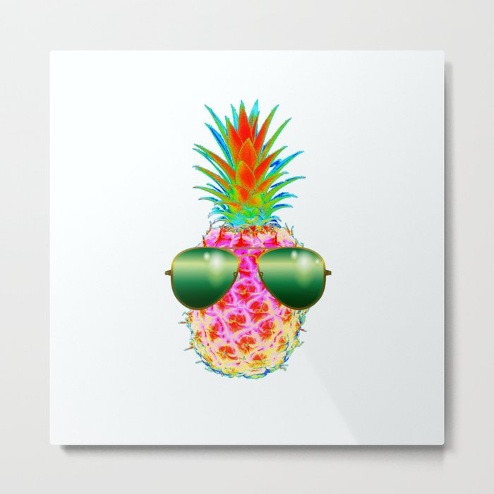 Electric Pineapple with Shades Metal Print