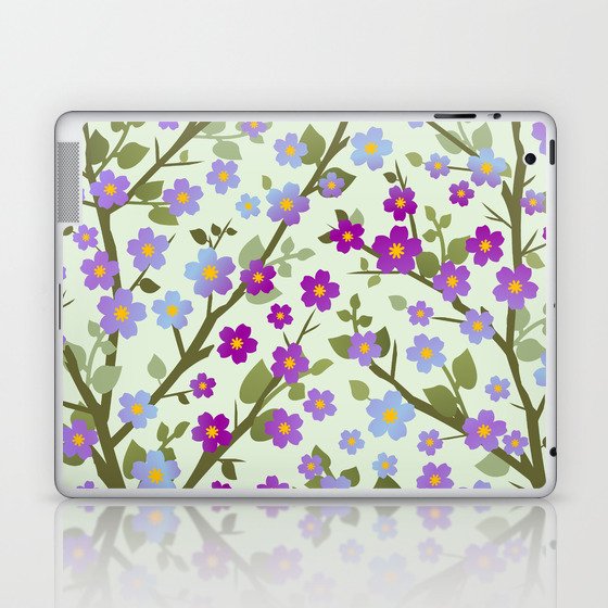 Lovely Blossoms - purple shades on green Laptop & iPad Skin