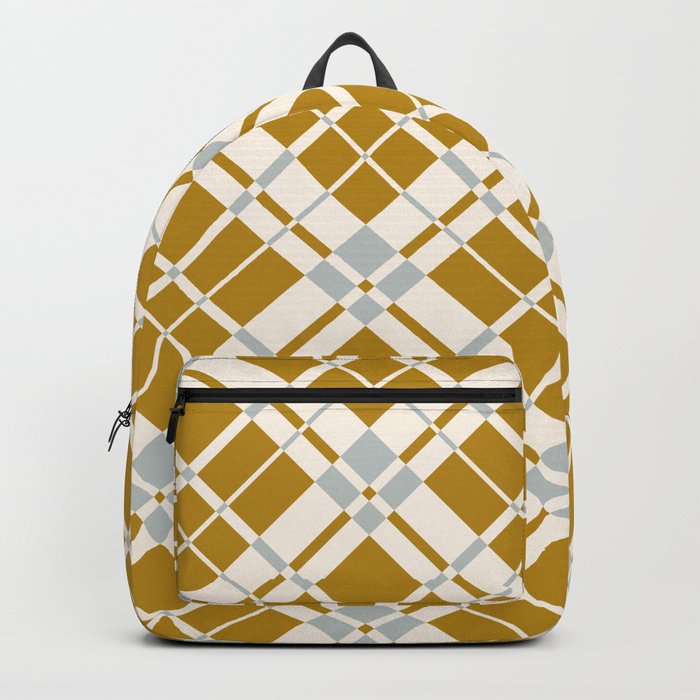 Tan brown gingham checked Backpack