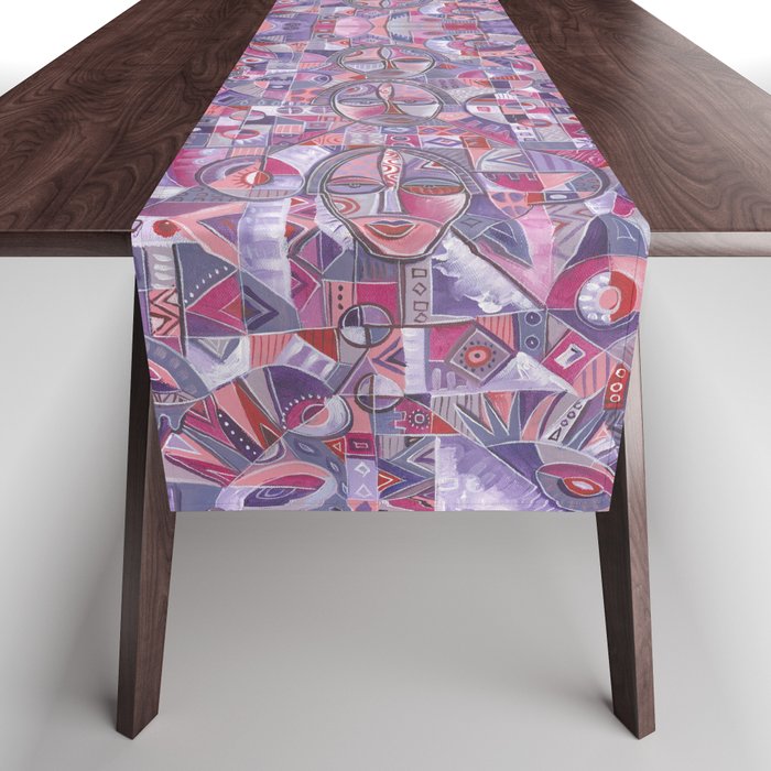 Three on One pink and violet painting of women Table Runner | Painting, Acrylic, Abstract, Women, Feminism, Pink, Purple, Africa, Cameroon, Violet