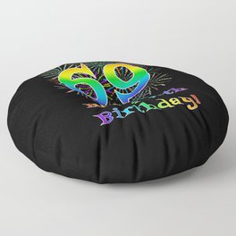 [ Thumbnail: 69th Birthday - Fun Rainbow Spectrum Gradient Pattern Text, Bursting Fireworks Inspired Background Floor Pillow ]