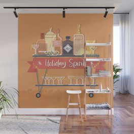 Christmas Spirit Retro Home Bar with Cocktails orange / tangerine Wall Mural