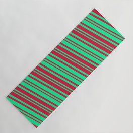 [ Thumbnail: Crimson and Green Colored Lines/Stripes Pattern Yoga Mat ]
