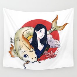 Koi fish girl Wall Tapestry