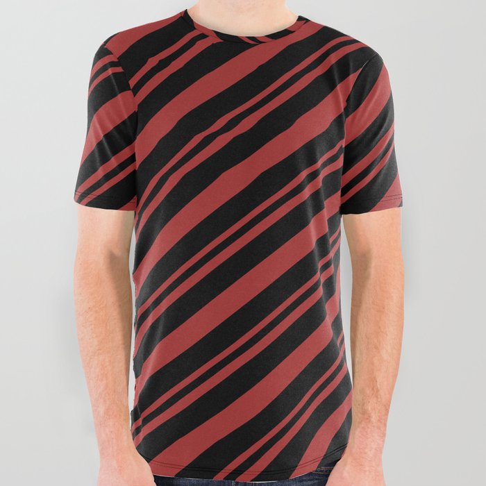 Brown & Black Colored Lines Pattern All Over Graphic Tee