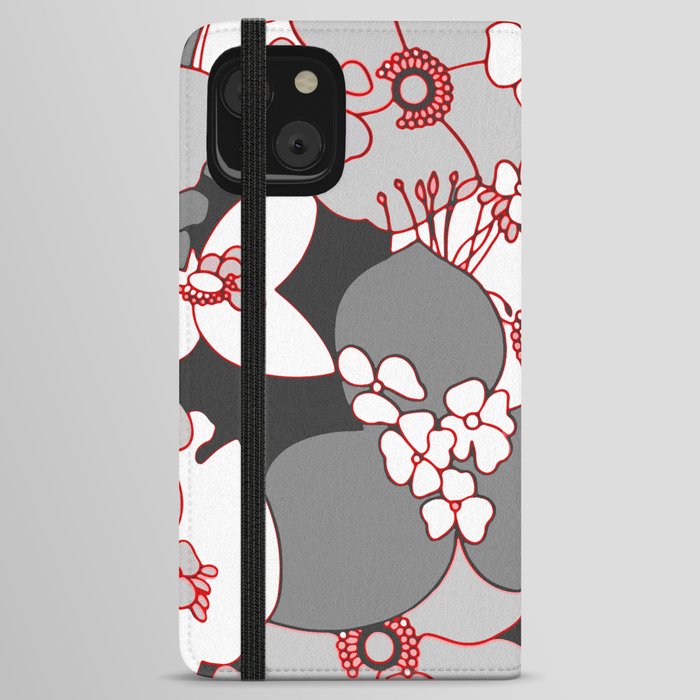 Black And White Vintage Floral Pattern iPhone Wallet Case