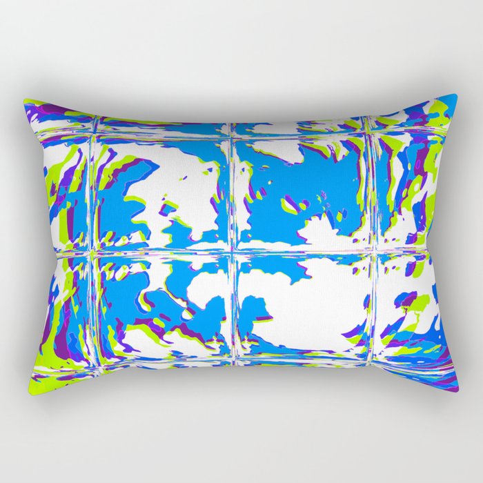 Blue Rave Glitch Tiles Rectangular Pillow