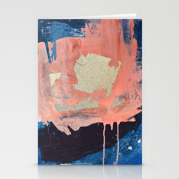 Edge of Reason: a minimal abstract mixed-media piece in pink blue and gold by Alyssa Hamilton Art Stationery Cards