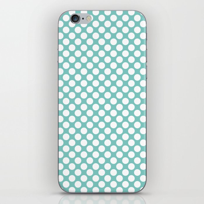 Polka dots - turquoise and white iPhone Skin