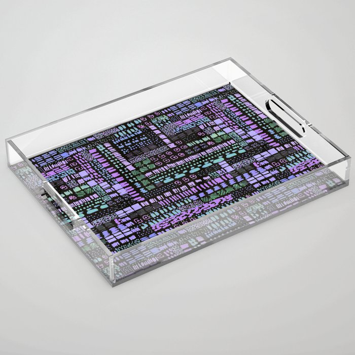 purple blue green ink marks hand-drawn collection Acrylic Tray