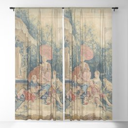Antique 18th Century Italian Garden Tapestry Francois Boucher Sheer Curtain