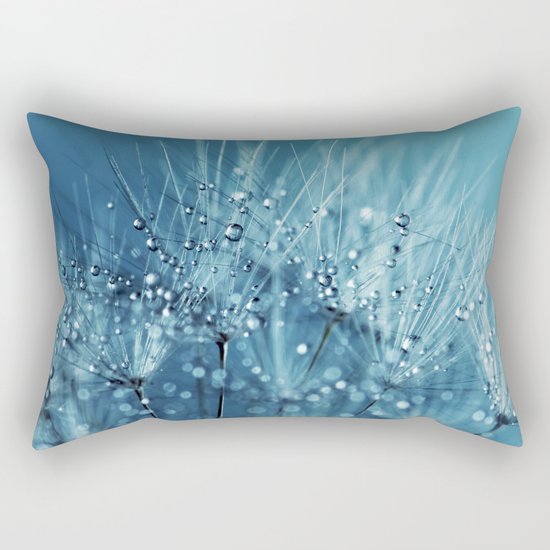 Drops sparkling on a Dandelion- Abstract blue close-up Rectangular Pillow