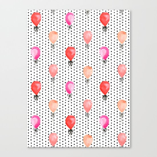 Balloons painted in watercolor on polka dots pattern minimal valentines love gifts Canvas Print