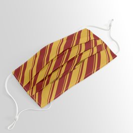 [ Thumbnail: Goldenrod & Maroon Colored Lines/Stripes Pattern Face Mask ]