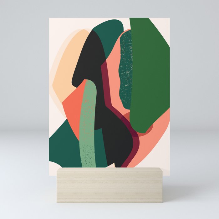 Abstract Composition 2102, Green, Orange, Black Mini Art Print
