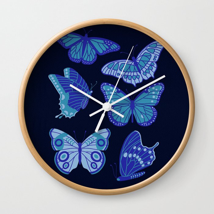 Texas Butterflies – Blue on Navy Wall Clock