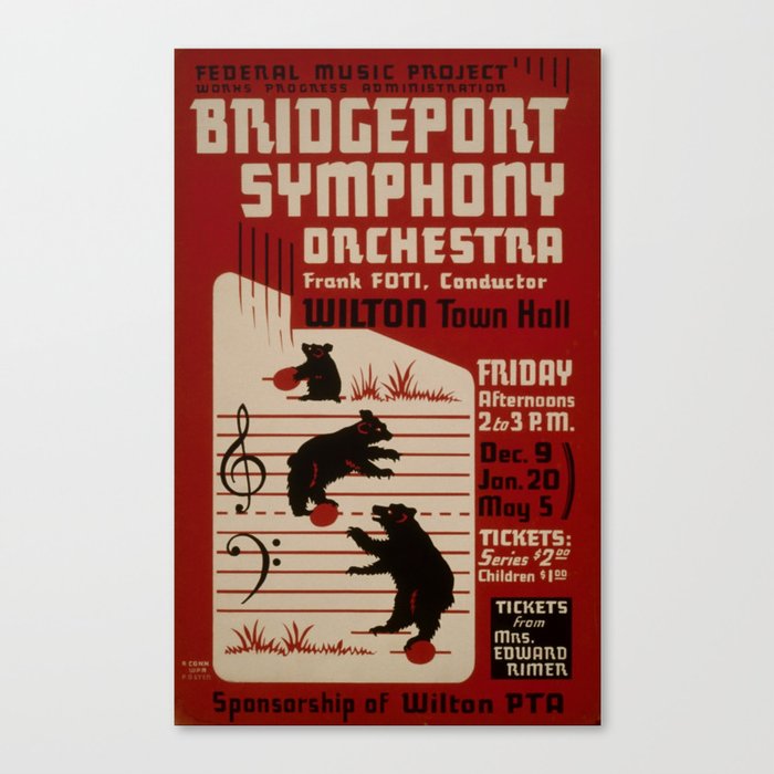 Federal Music Project Bridgeport - Retro Vintage Music Symphony Bears Canvas Print