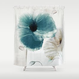Teal Poppies Shower Curtain