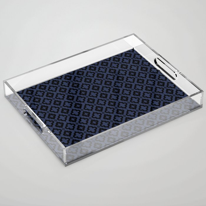 Navy Blue and Black Ornamental Arabic Pattern Acrylic Tray