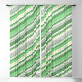 [ Thumbnail: Dark Gray, Dark Green, Lime Green & Light Yellow Colored Stripes/Lines Pattern Sheer Curtain ]
