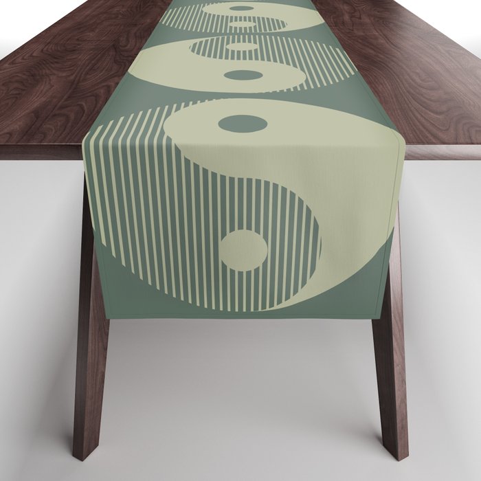 Geometric Lines Ying and Yang 10 in Forest Sage Table Runner