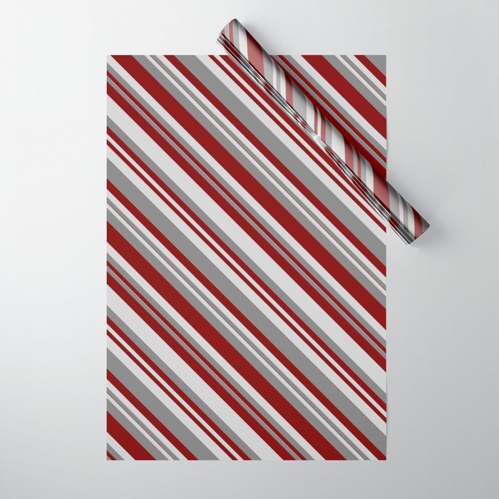 Grey, Maroon, and Light Gray Colored Stripes Pattern Wrapping Paper