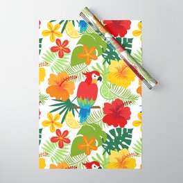 Tropical Flowers and Parrot  Wrapping Paper