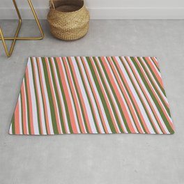[ Thumbnail: Salmon, Dark Olive Green & Lavender Colored Lines Pattern Rug ]