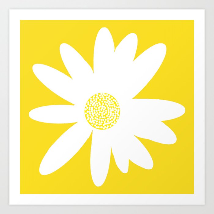 Only One White Daisy Flower Yellow Mellow Background #decor #society6 #buyart Art Print