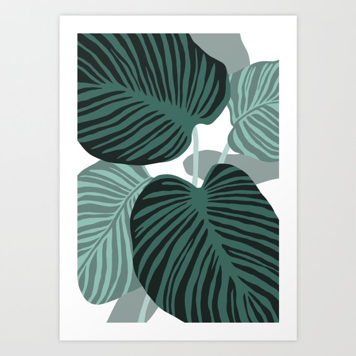 Tropical leaves in dark and sage green Art Print