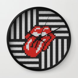 Knitted tongue & lips on striped background pattern on products Wall Clock
