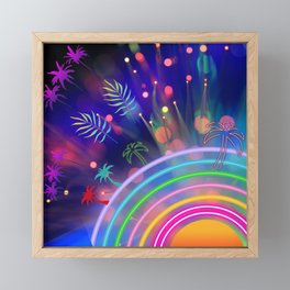 Abstract Palm trees Blacklight Blues Rainbow Splash Framed Mini Art Print