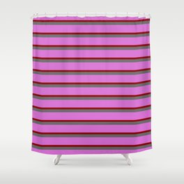 [ Thumbnail: Dim Gray, Orchid, and Dark Red Colored Stripes Pattern Shower Curtain ]