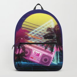 Funky 80s pink boombox with palm trees Backpack