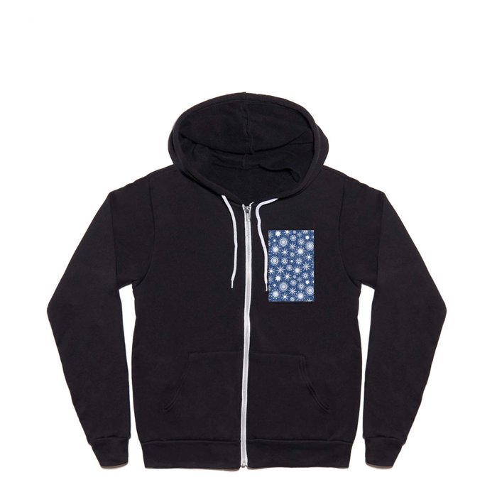 First Snow Fall, Snow Flakes Pattern Design on Navy Blue  Full Zip Hoodie