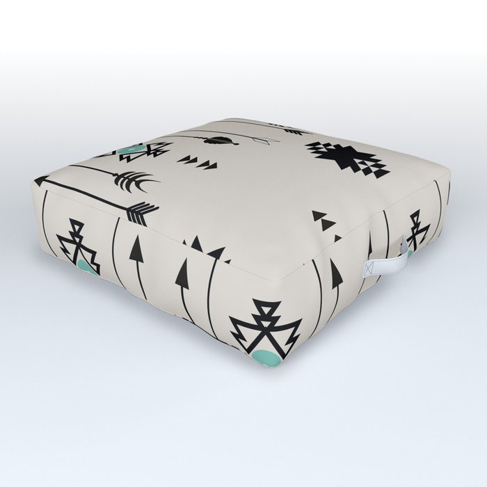 Tribal Native Arrows And Turquoise Symbols Minimal Design  Outdoor Floor Cushion