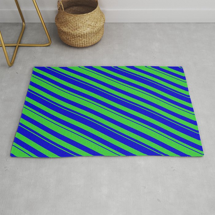 Blue & Lime Green Colored Lines Pattern Rug