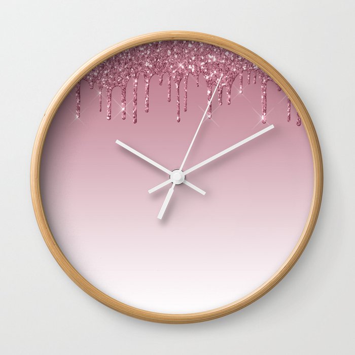 Pink Dripping Glitter Wall Clock